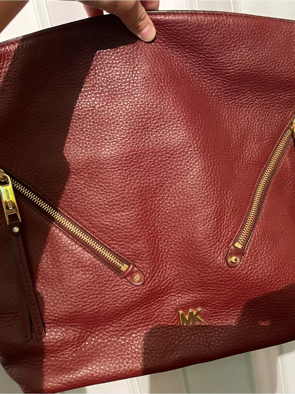 Michael Kors Burgundy Pebbled Leather Shoulder Bag with Gold Hardware
